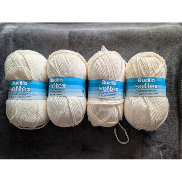 Bucilla Softex Easy Care Yarn Lot of 4 Skeins - Color 5 Off White/Cream - Picture 1 of 6